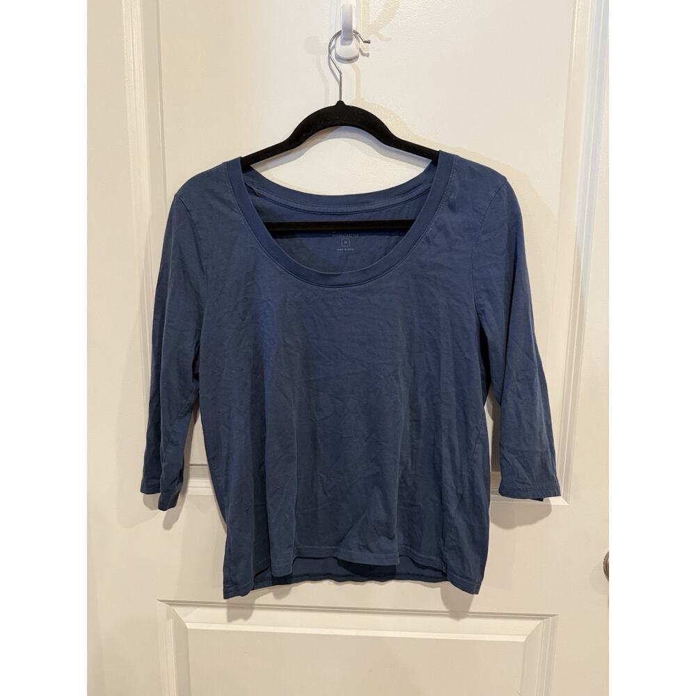 Pact Women's Blue Softspun Scoop Neck Three-Quarter Sleeve Tee Sz Medium